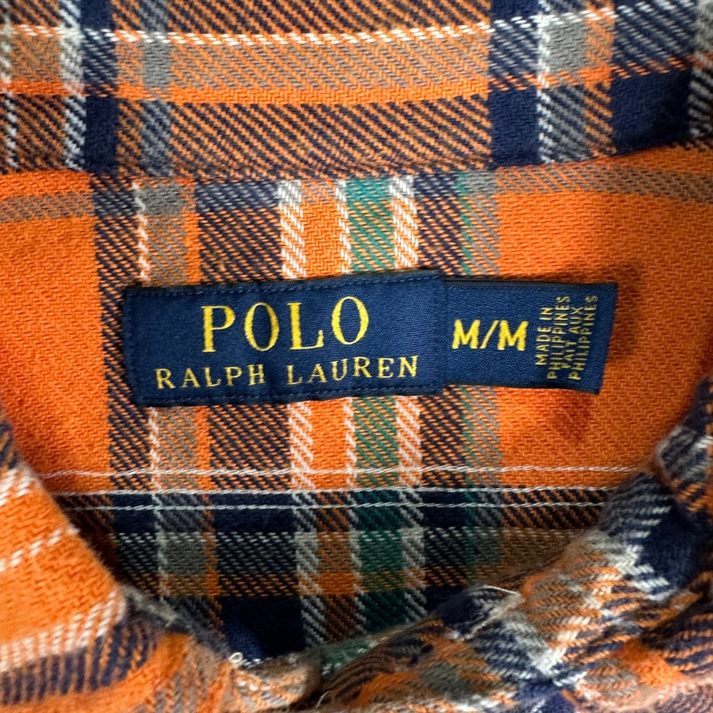 Polo Ralph Lauren Men's Orange Plaid Flannel Shirt Medium Long Sleeve Cotton M - Picture 2 of 8